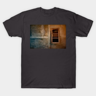 Brown blue grained plastered wall with wooden window. T-Shirt